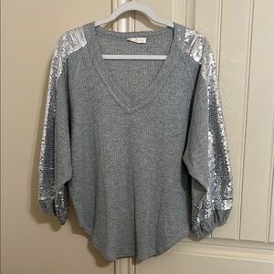 Gray Sequin Long Sleeve Top